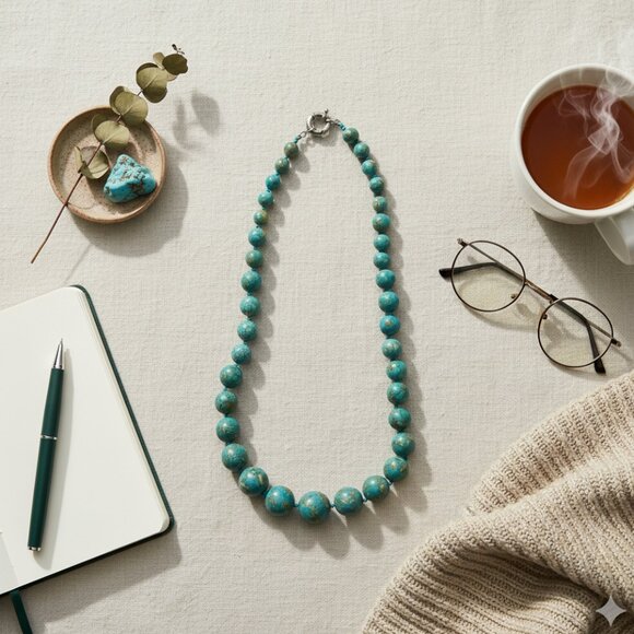 Vintage Turquoise Blue Graduated Bead Statement Necklace | Toggle Clasp - Picture 1 of 5